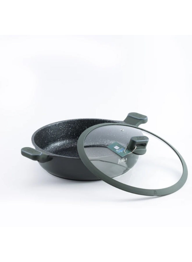 جوليا قِدر سطحي جوليا إيليت برو 32 سم مع غِطاء - أخضر - جرانيت أسود غير لاصق - يدعم الحث الحراري - Image 3